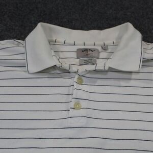 Callaway Golf Sport White Black Stripe Short Sleeve Polo Shirt Mens XL Cotton